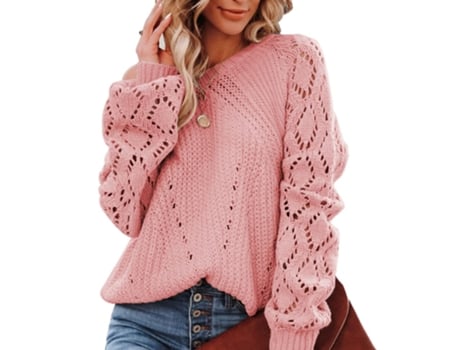 Blusa De Mulher Viviliyya Tricotado Elegante Gola Redonda Longa Grosso Acrílico Rosa (m)