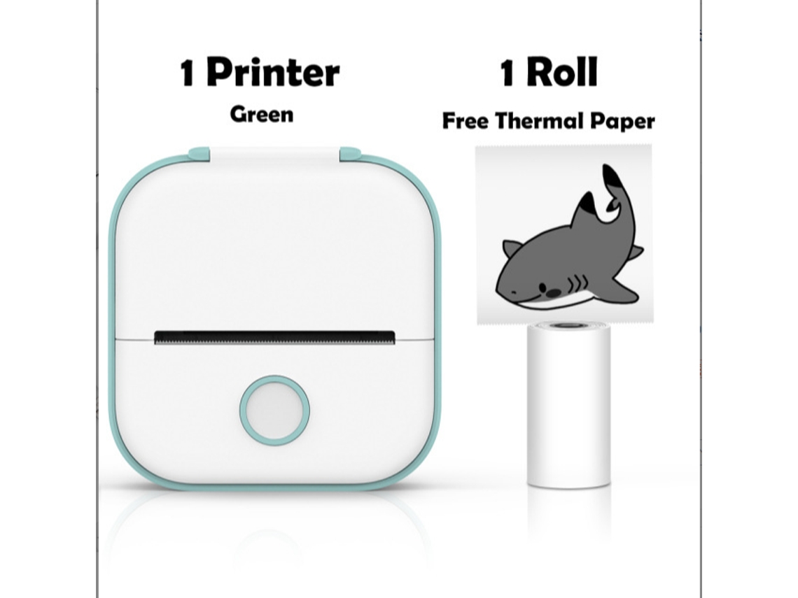 Qu T02 Mini Impressora Térmica Portátil Sem Fio de Bolso Autoadesiva DIY Impressora de Adesivos Verde Rolo de Adesivos de 1m Slowmoose