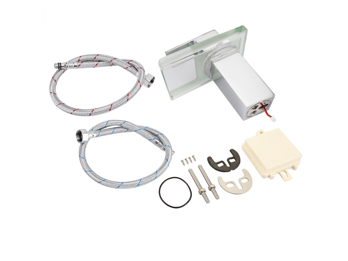 Misturador De Lavatório Cromado Misturador Quente E Fria Com Led Boca Larga Cachoeira Pia Us 3/8 Ou 9/16