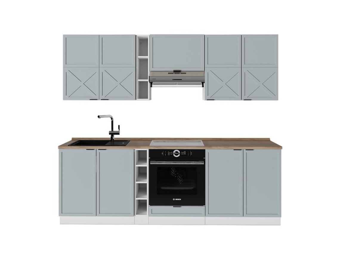Cozinha Fame Line, 235cm, Pt Chêne, Azul Claro Cinza/branco, Branco, Vicco
