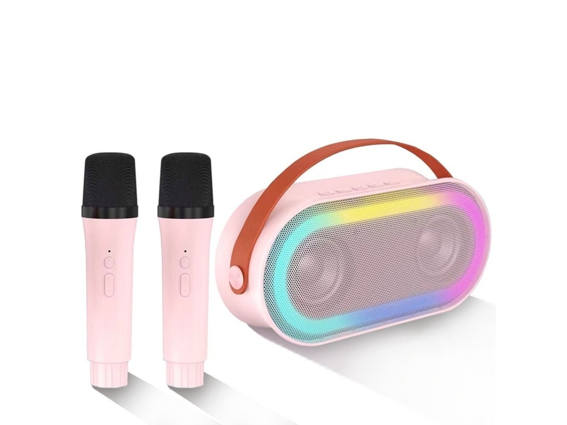 Mini Máquina De Karaokê Com 2 Microfones Sem Fio Alto Falante Bluetooth Portátil Com Baixo Estéreo E Luz Led Para Meninas E Meninos De 4 A Yizhood