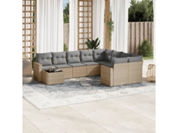 Vidaxl 10 Pcs Conjunto De Sofás P/ Jardim Com Almofadões Vime Pe Bege