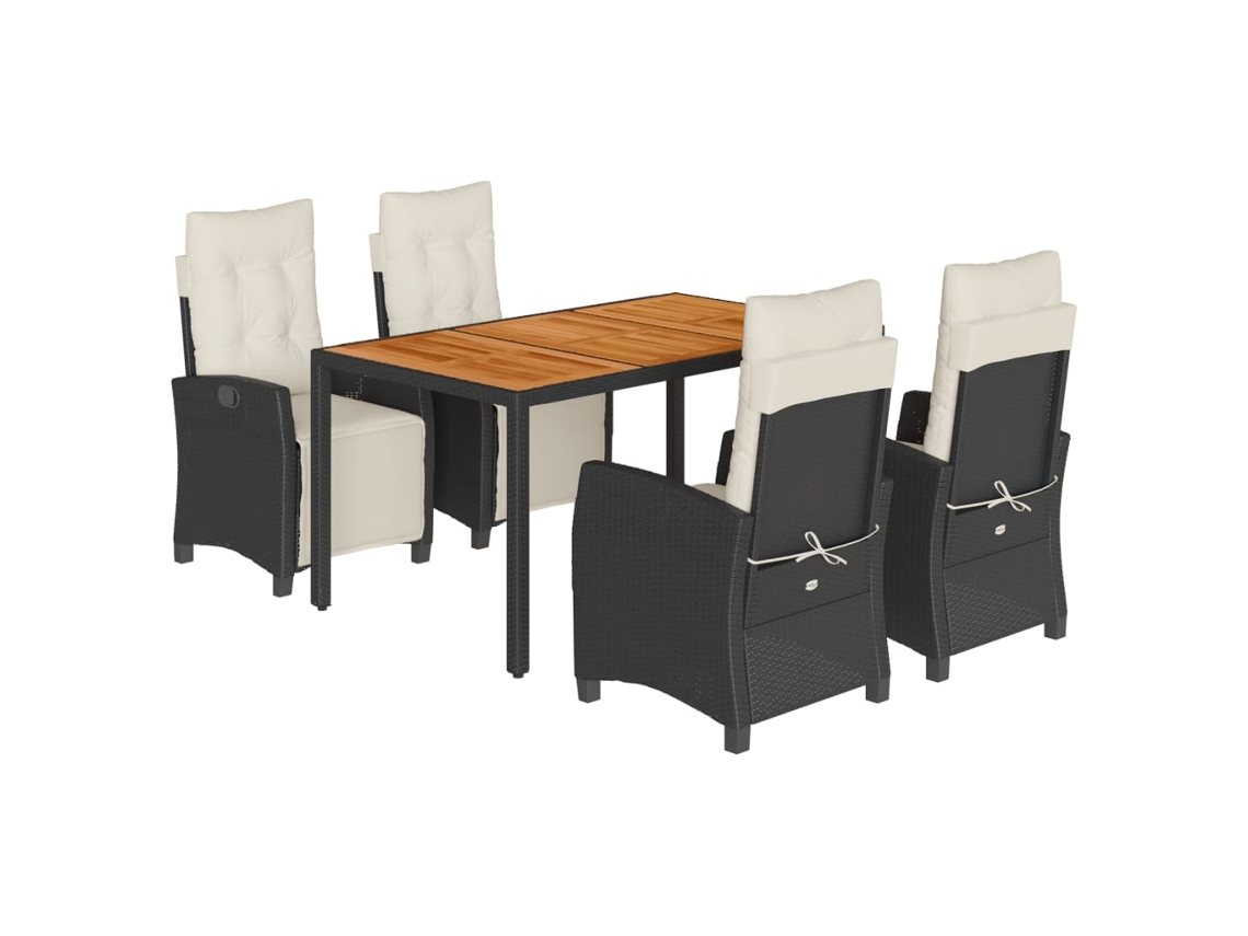 Conjunto de 5 Jantar para Jardim com Almofadões Vime Pe Preto MAISON EXCLUSIVE
