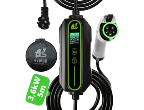 Carregador Portátil EVPLUG® EV PHEV Carro Eléctrico + Temporizador (Tipo 1 | 5m, 3,6kW | 16A)