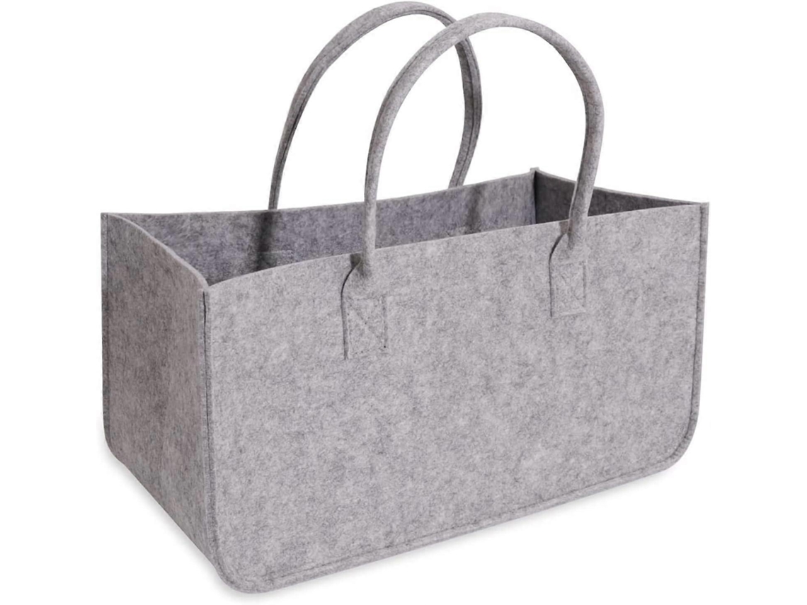 Omni bolsa de Fieltro Plegable para Leña Con Asas, Cesta Portátil Resistente 50x25x25cm, Multiuso para Almacenamiento de Juguetes, Libros Y Ropa Gris