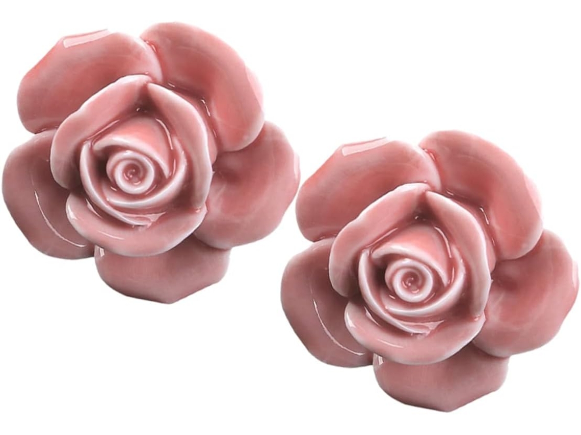 Puxador De Cerâmica Rosa Com Parafuso Metal, Para Porta E Lixeira