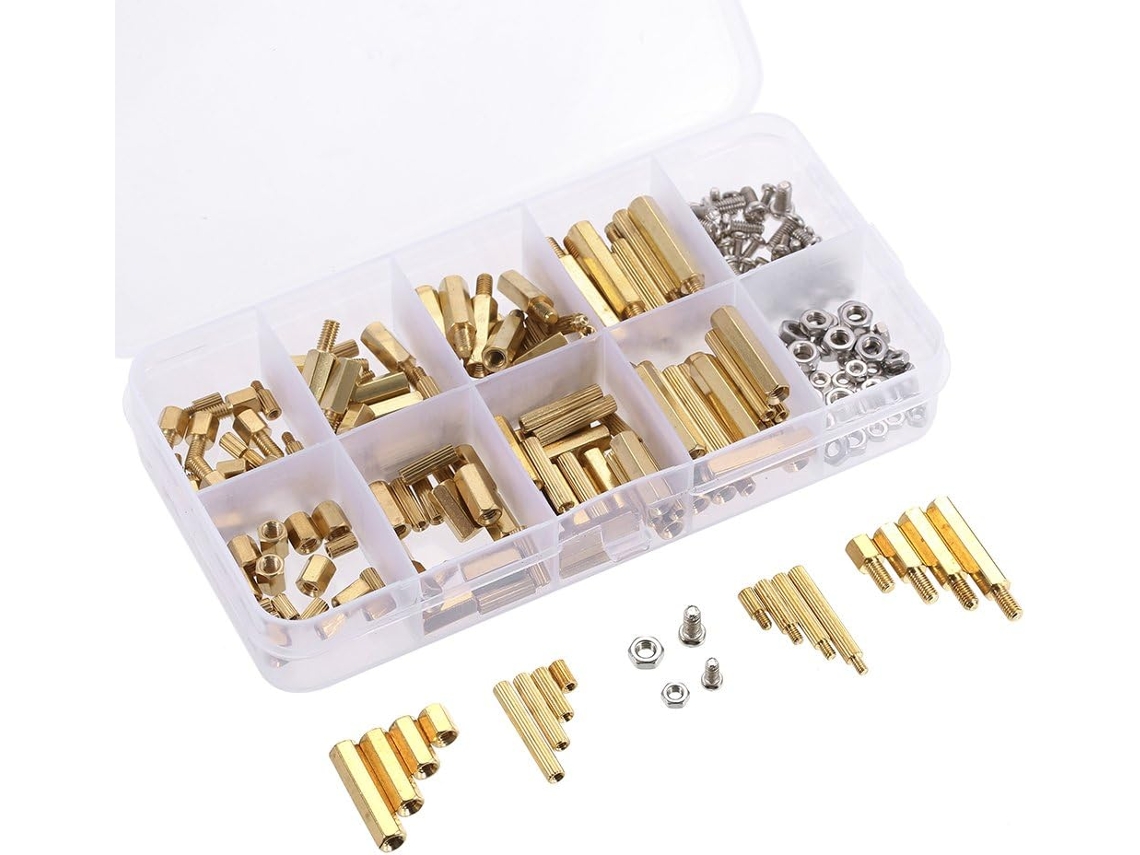 Kit Com 240 Peças De Espaçadores Roscados M2 E M3 Em Latão Para Pcb, Macho E Fêmea, Com Porcas Sextavadas