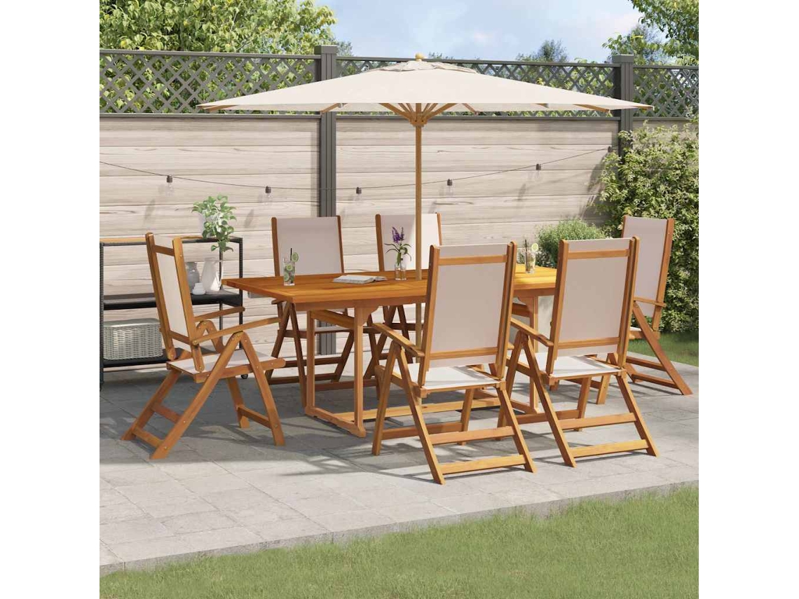 Vidaxl 7 Pcs Conjunto De Jantar Para Jardim Acácia Maciça E Textilene