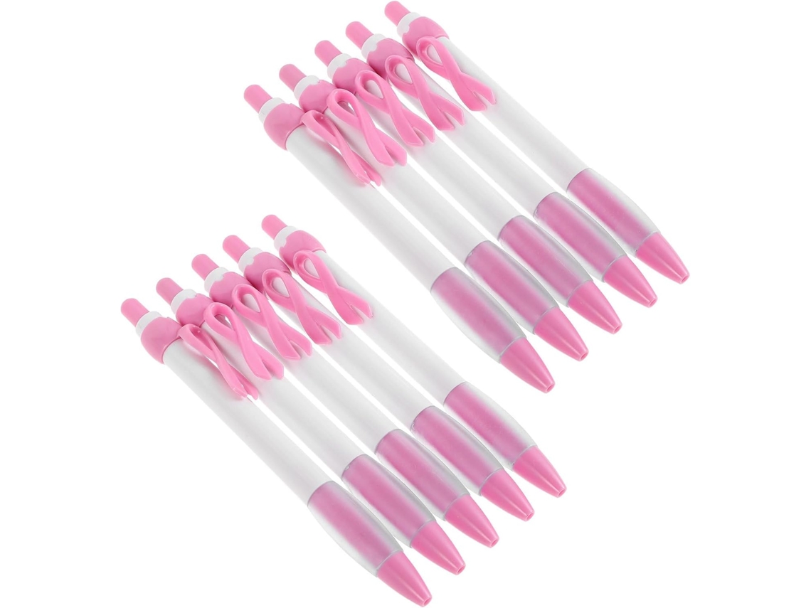 Conjunto De 12 Canetas Esferográficas Retráteis Com Laço Rosa Para