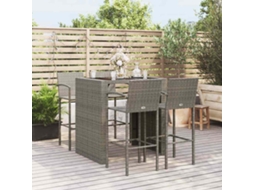 Vidaxl 5 Pcs Conjunto De Bar Para Jardim Vime Pe Cinzento