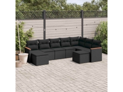 Vidaxl 9 Pcs Conjunto De Sofás P/ Jardim C/ Almofadões Vime Pe Preto
