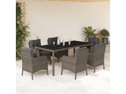 Vidaxl 7 Pcs Conjunto de Jantar P/ Jardim C/ Almofadões Vime Pe Cinza