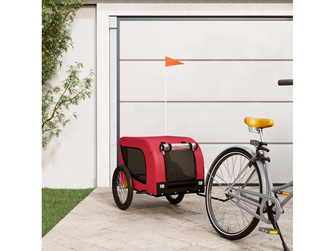 Vidaxl Reboque Bicicleta P/ Animais Tecido Oxford/ferro Vermelho/preto