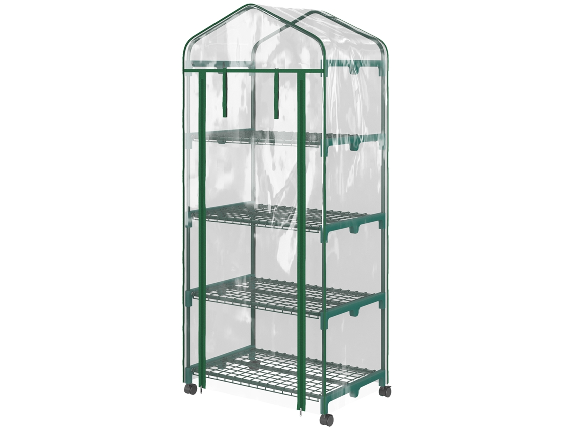 Estufa Vertical 69x50x165cm De Plantas Com 4 Prateleiras Em Aço E Pvc Verde.