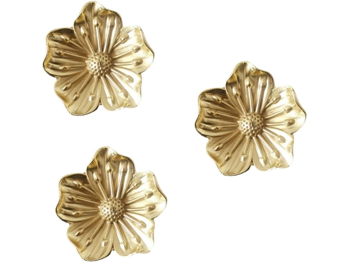 Osaladi Conjunto De 3-puxadores Porta Em Latão Com Formato Flor, Estilo Retrô, Para Guarda Roupa E Armário