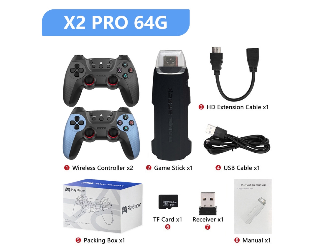 X2 Pro Game Console Home Tv Wireless 4k Hd X2 Game Console Dual Arcade Hdmi Gd10, 30000 Games 64g Sfushos