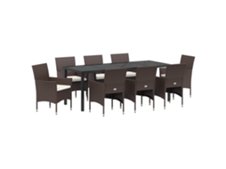 Conjunto 9 Conjunto De Móveis De Jardim Vidaxl Castanho Vime Pe (200 X 80 X 73 Cm)