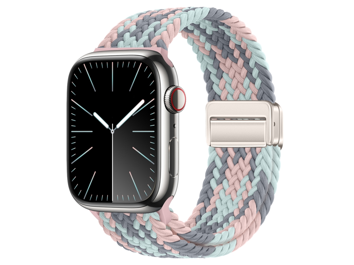 Pulseira Magnética Trançada Em Nylon Para Apple Watch S10, Elástica, Com Estampa De Arco Íris Em X Nas Cores Azul, Rosa