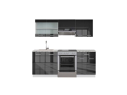 Cozinha Fame-Line, 200 cm, Mármore PT, Antracite brilhante/branco, Vicco