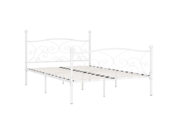 Cama De Casal | Camas Para Quarto | Estrutura De Cama Com Estrado De Ripas 140x200 Cm Metal Branco