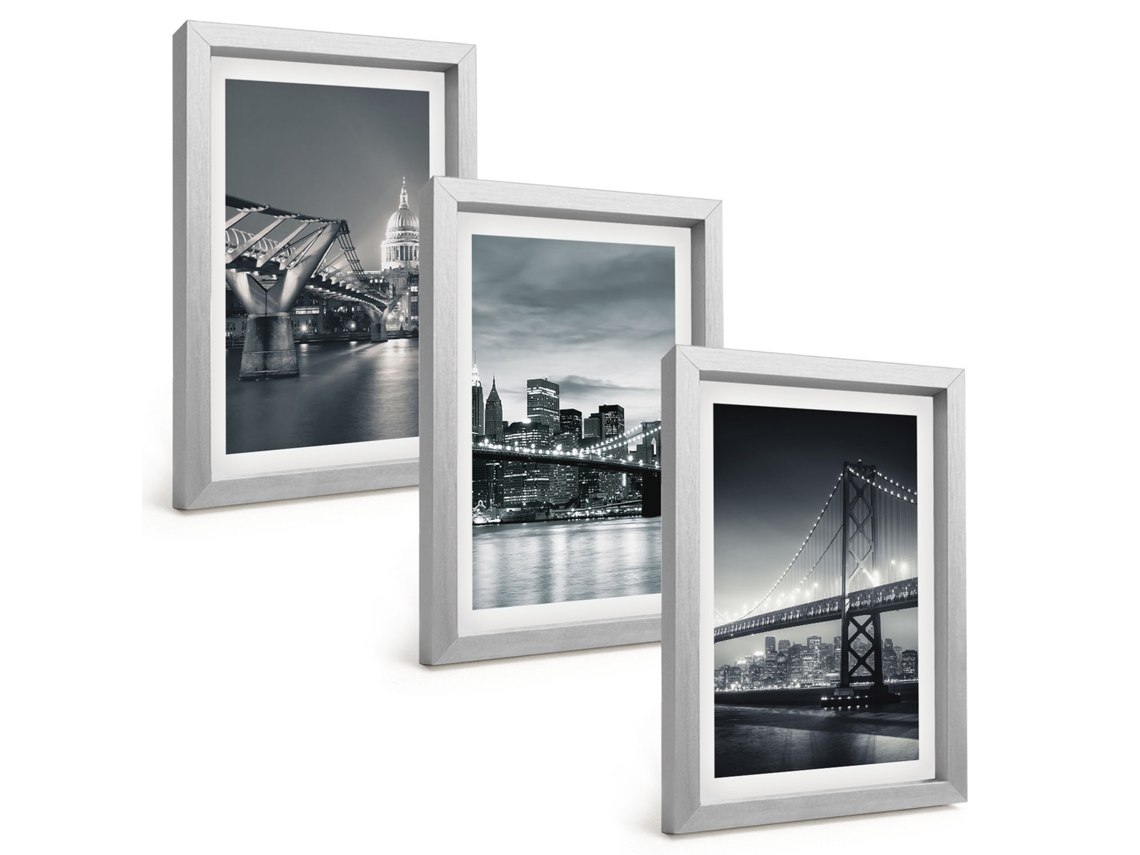 Composição De Quadrospontes, Arquitetura Urbana, Cinza Moldura Prateada Imagens Para Um Quarto Infantil Espelharte (3 Peças 20x30 Cm)