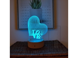 Luminária 3d Com Base De Madeira Love Lâmpada Mágica