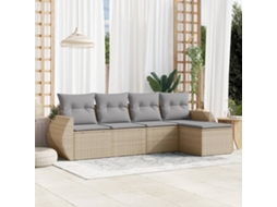 Vidaxl 5 Pcs Conjunto De Sofás P/ Jardim Com Almofadões Vime Pe Bege