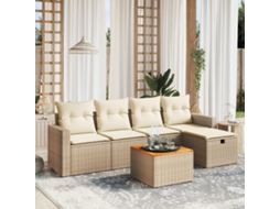 Vidaxl 6 Pcs Conjunto De Sofás P/ Jardim Com Almofadões Vime Pe Bege