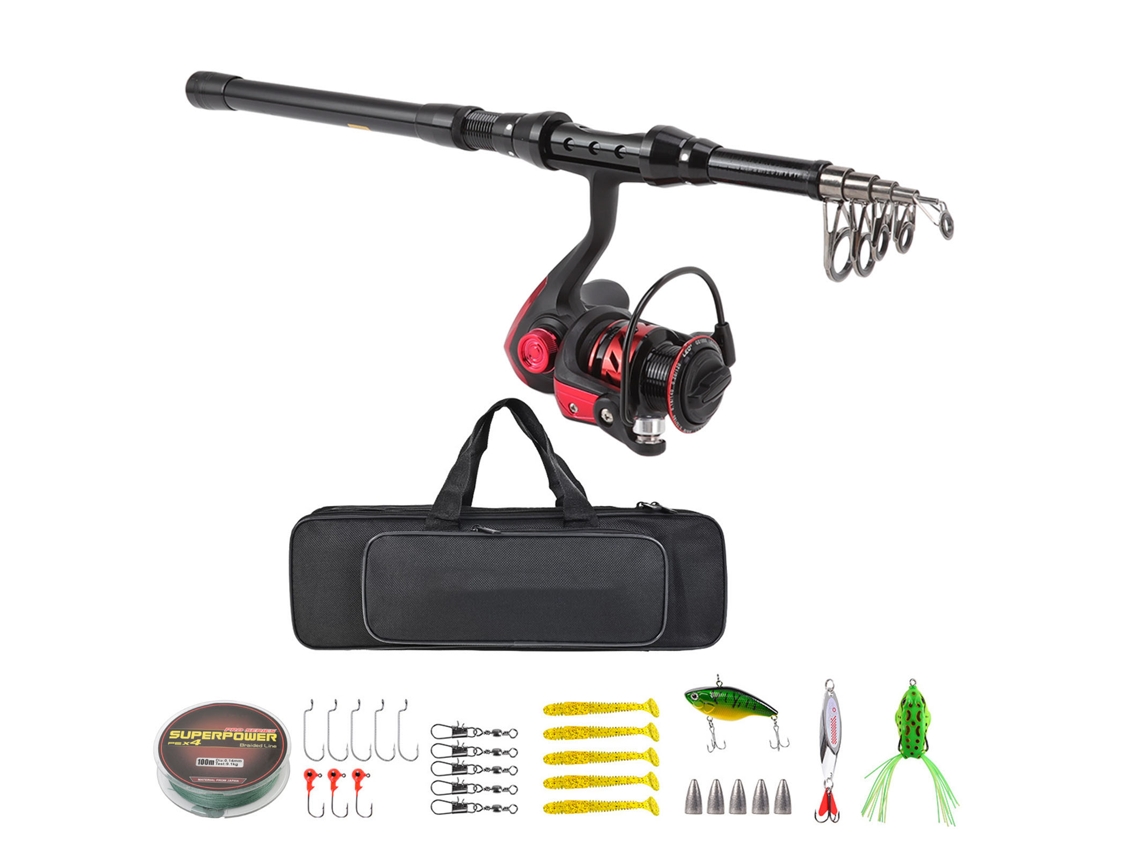 Combo Vara de Pesca Curta Preta para Iniciantes Salgada Doce