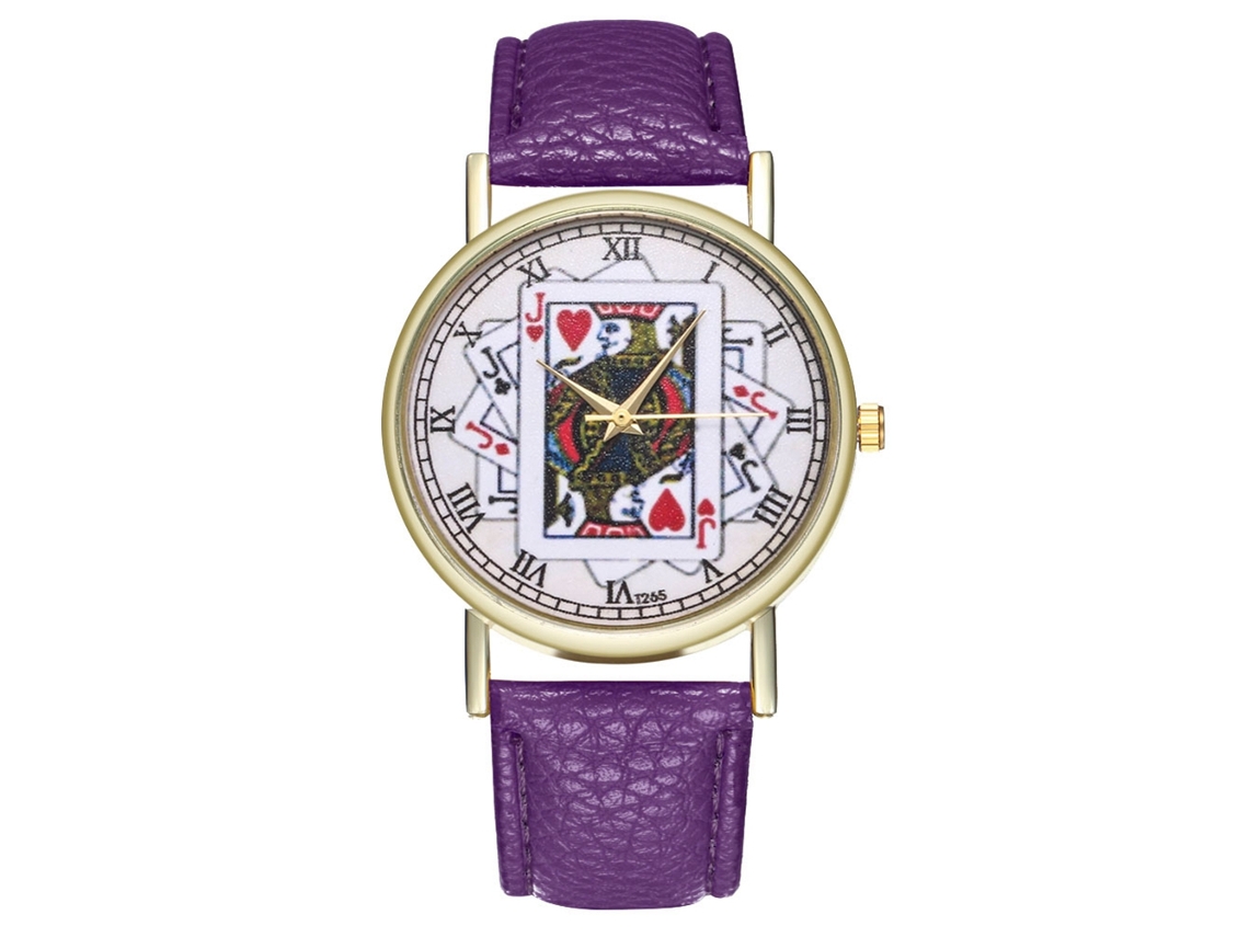 Reloj De Cuarzo Para Muñeca Con Dial De Cartas Y Correa De Cuero Unisex (morado)