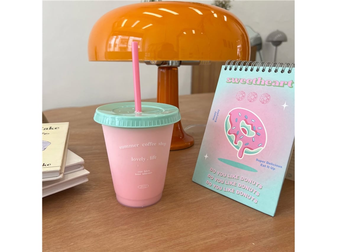 Caneca Plástica com Canudo e Tampa 470ml Estilo Fofo | S/MARCA