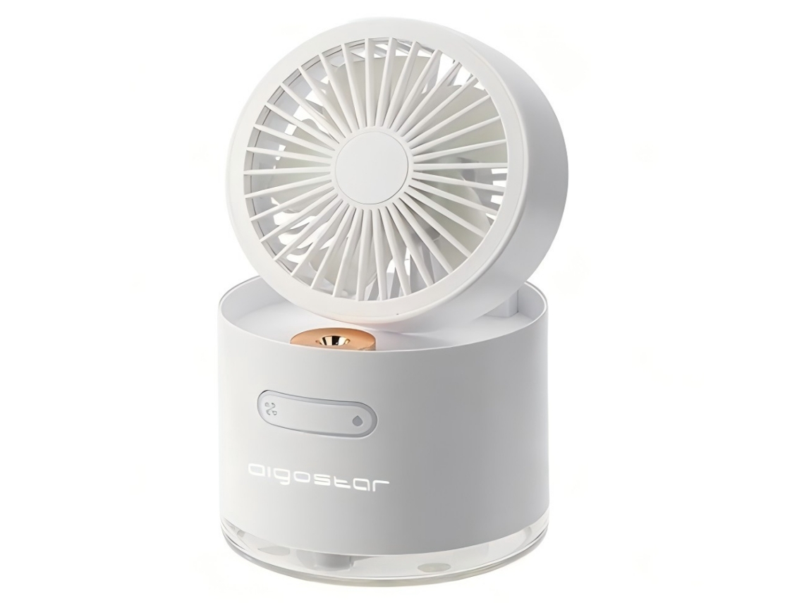 Ventilador De Mesa Aigostar Com Névoa, 4 Polegadas, 5 Pás, 3 Velocidades, 2000mah, Umidificador Portátil(branco)