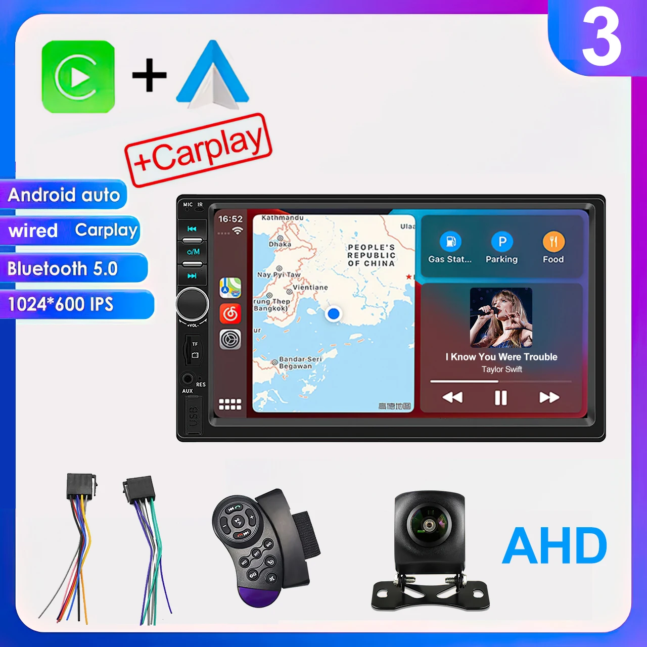 (carplay - Ahd) Sistema Multimídia Automotivo 2din Com Tela Ips De 7 Polegadas, Com Conectividade Carplay E Android Ahd.