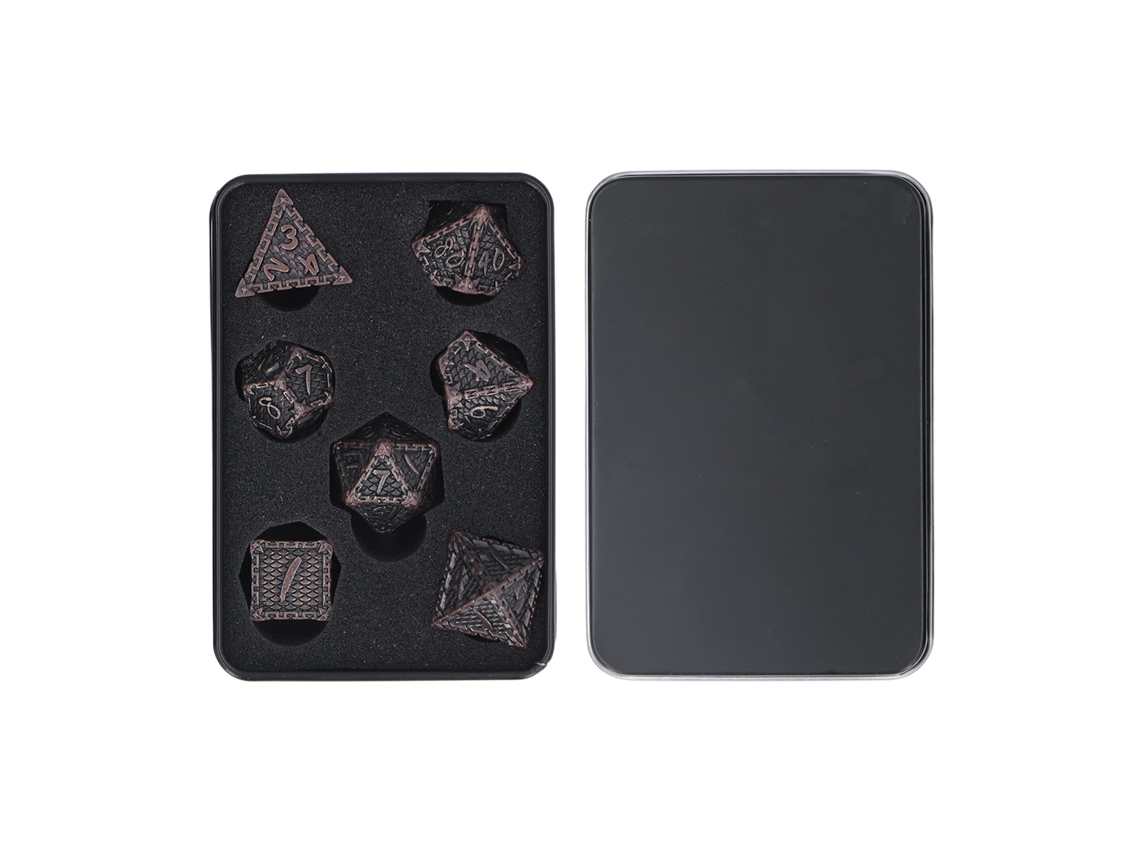 Mali conjunto de 7 Dados Metálicos Polifacéticos Rpg com Caixa para Jogos de Tabuleiro e Presente