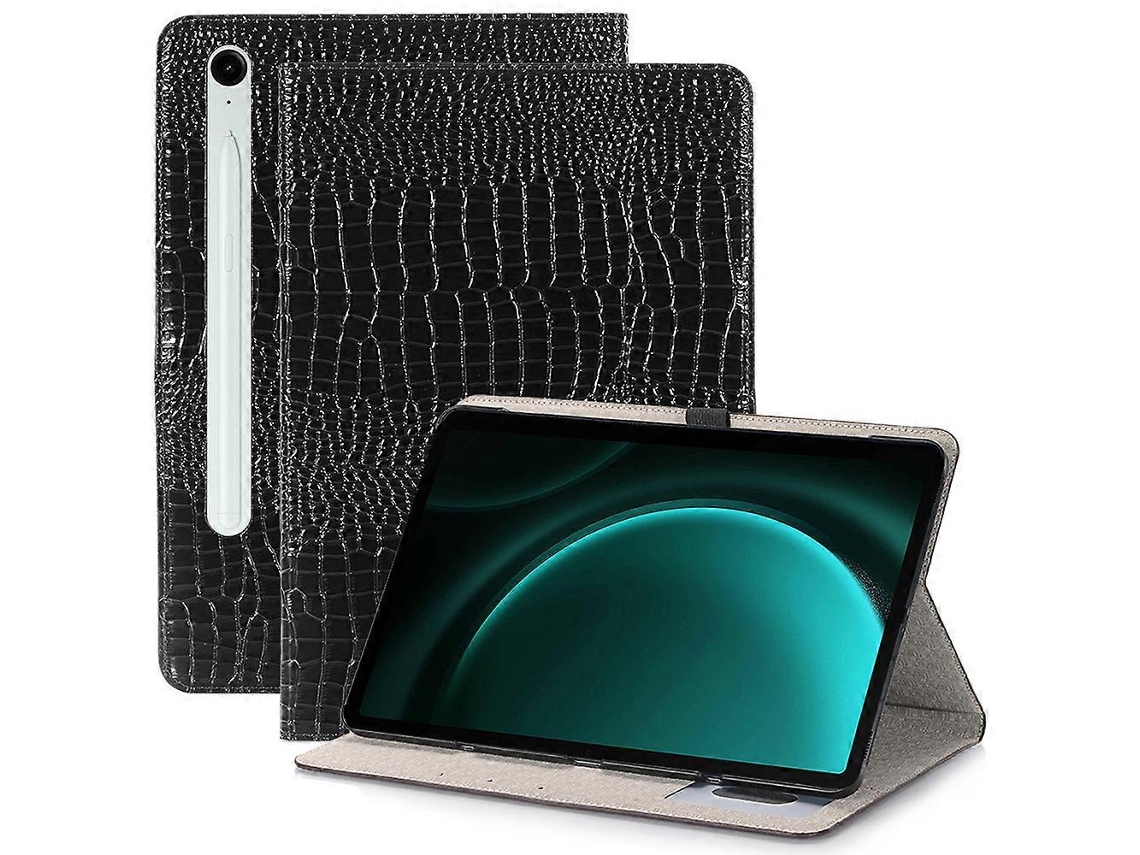 Capa de couro Hengrongshen com suporte e carteira para tablet Samsung Galaxy Tab S10 Fe S9 Fe, preta