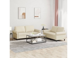 Vidaxl 2 Pcs Conjunto Sofás C/ Almofadões Couro Artificial Cor Creme