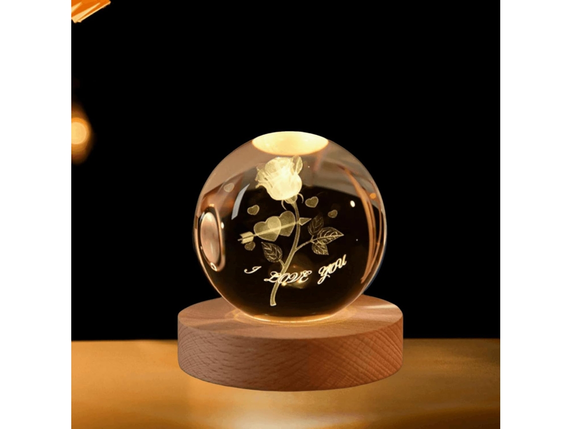 Luminária Noturna De Cristal Led Transparente Com Base Madeira Para 8