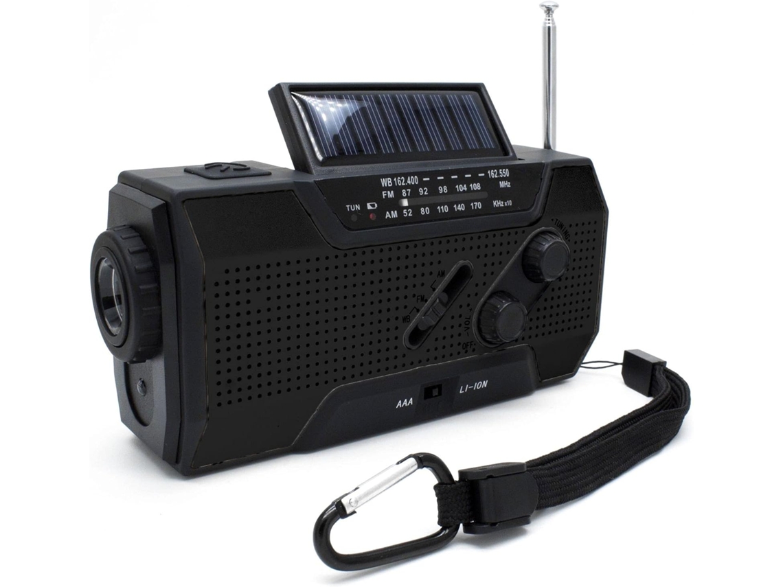 Rádio Solar, Am/fm com Manivela e Meteorológico com Bateria Externa Portátil de 2000mah, Preto AQUAFORGE