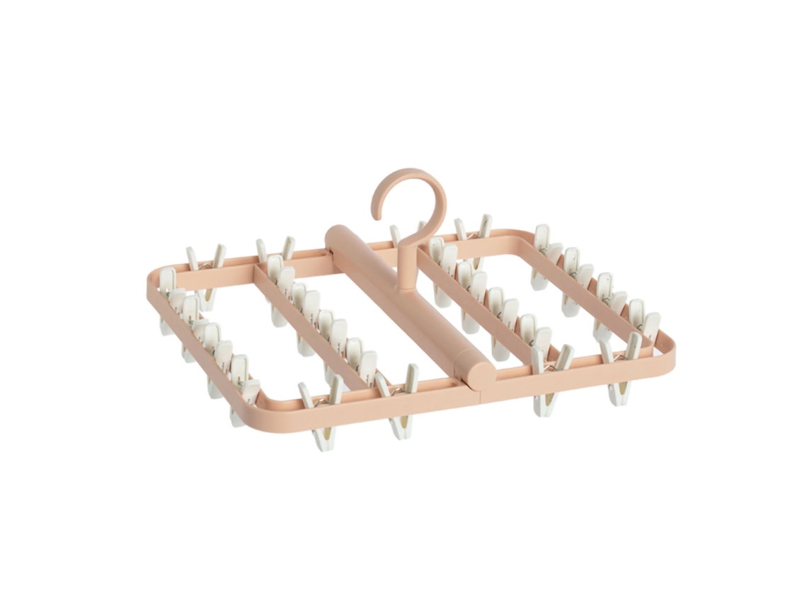Estante de Secagem Plegável com 24 Clips para Meias Roupa Íntima Rosa Matriz Suspensão