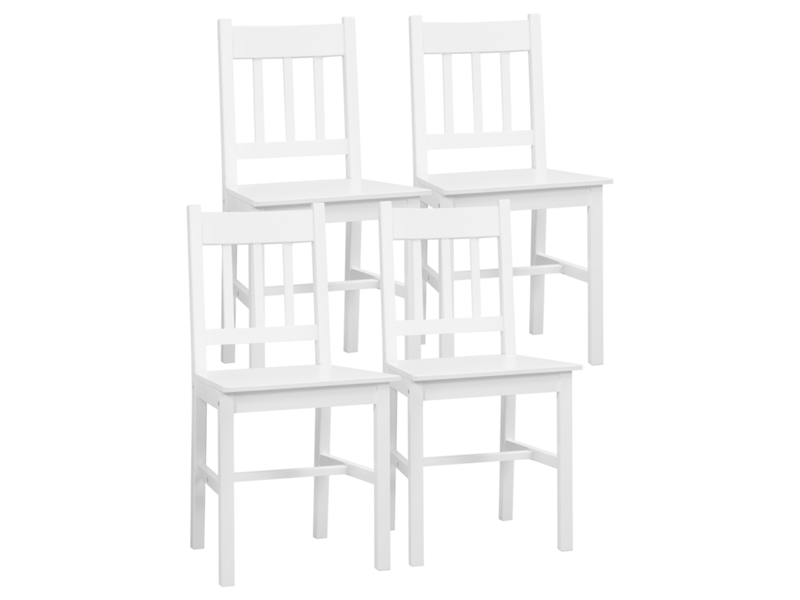 Conjunto de 4 Cadeiras Madeira de Pinho Cor Branco 41x46,5x85,5 cm Homcom