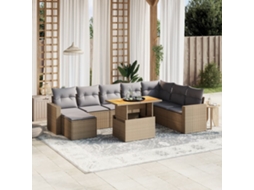 Vidaxl 9 Pcs Conjunto De Sofás P/ Jardim Com Almofadões Vime Pe Bege