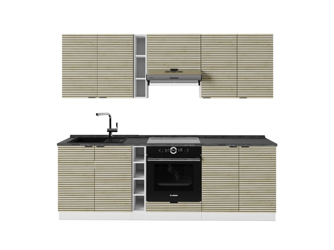 Cuisine Fame Line, 235cm, Pt Antracite, Chêne Lambris/branco, Branco, Vicco
