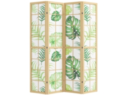 Divisória de Ambiente 4 Painéis,dobrável,estilo Boho,motivo Tropical,painel Autônomo com Moldura de Madeira,verde BTFORUS