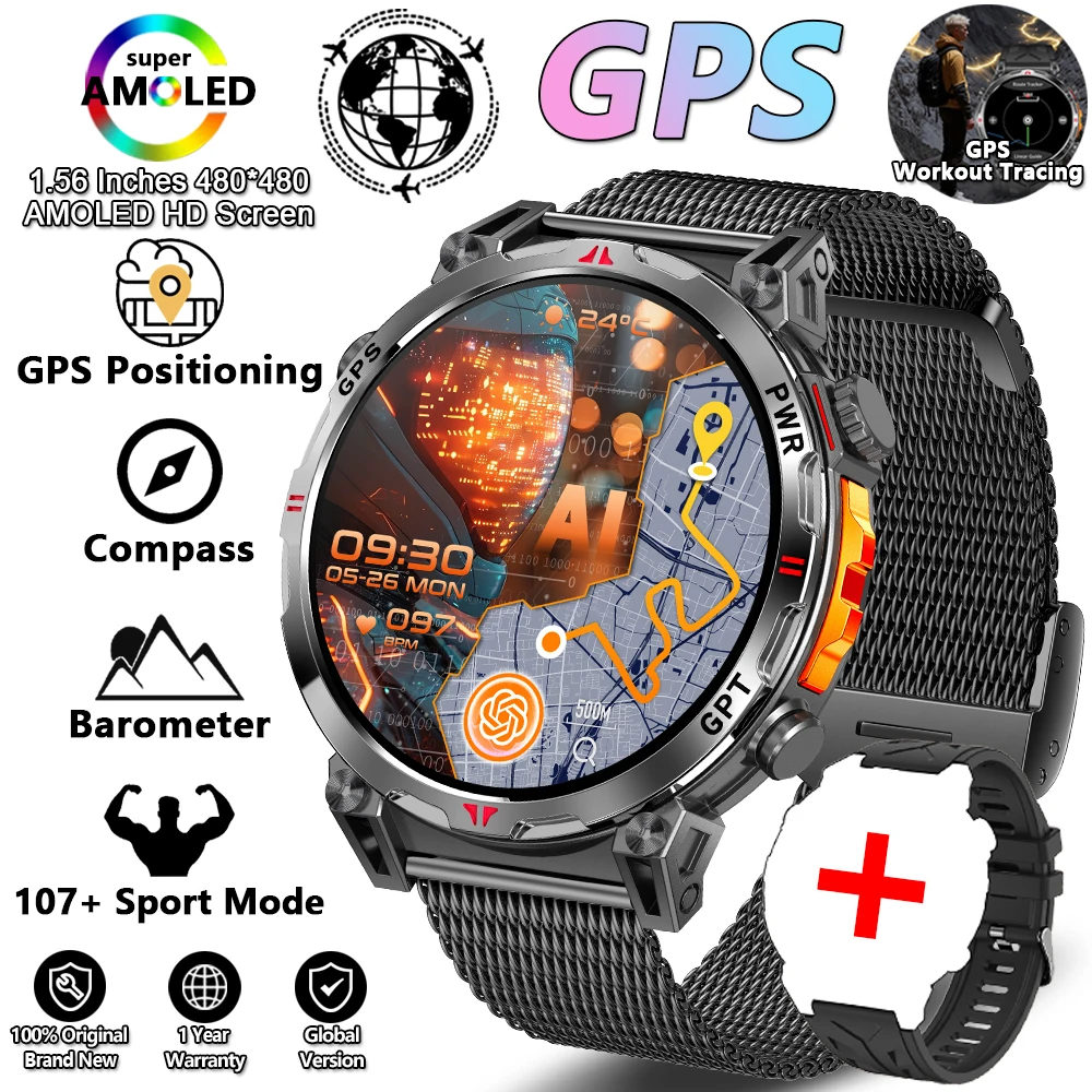 Relógio Inteligente com Gps , Resistente À Água Até 3 Atm (nível Militar), Mais de 100 Modos Esportivos. MDUG (pulseira Preta em Malha)