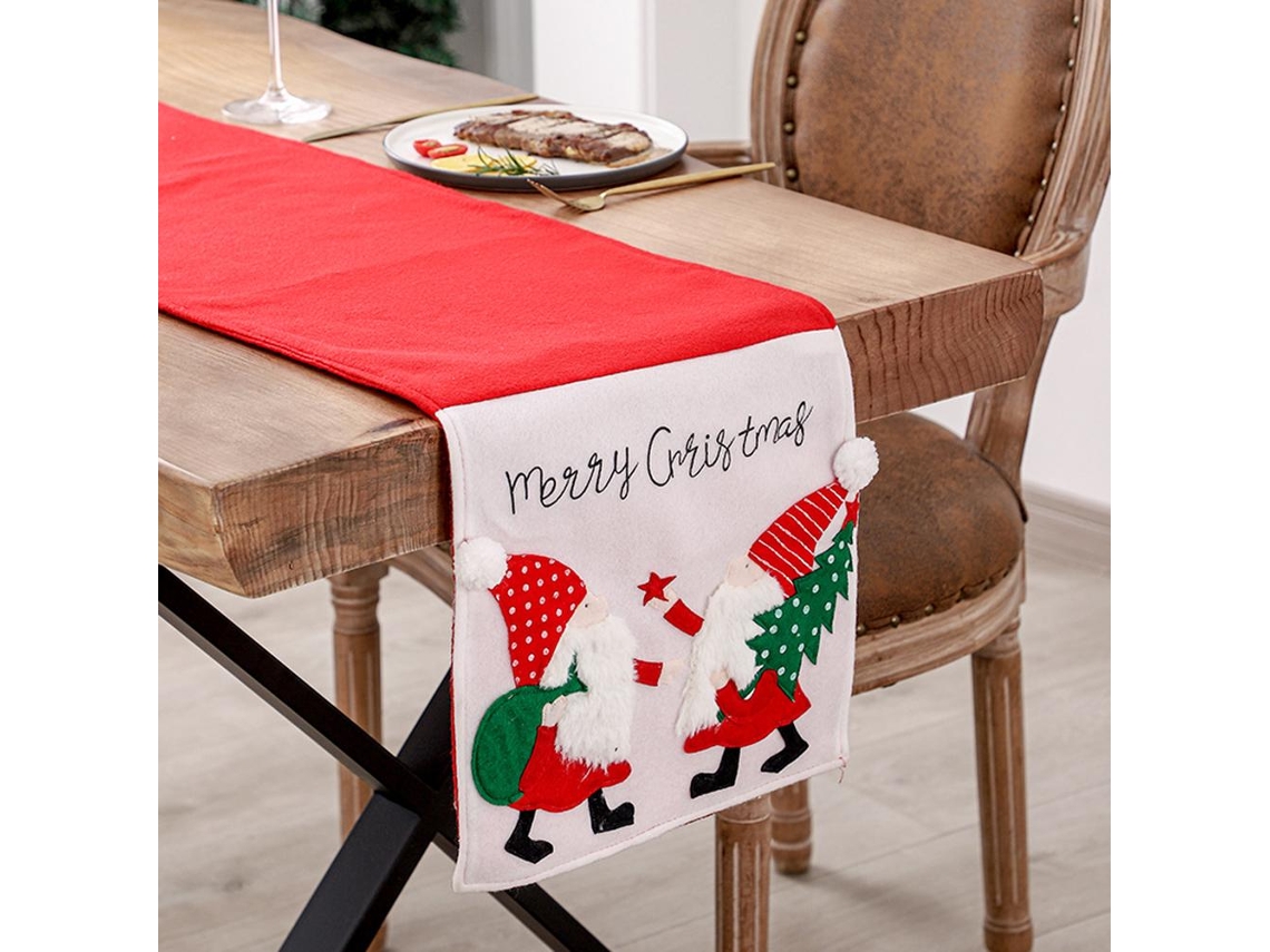 Toalha de Mesa Natal Bordada Papai Noel Decorativa 180x32cm