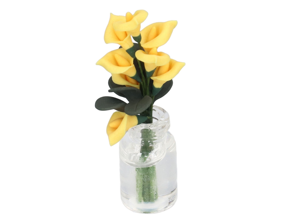 Miniatura De Lírio-cala Para Casinha De Bonecas 1:12 Com Garrafa De Vidro Decoração Presente Infantil