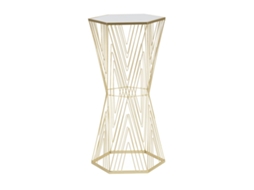 Mesa De Telefone Hexagonal Lines 6 Glam Em Metal Dourado Com Tampo De Vidro Espelhado - Estilo Geométrico Moderno - Glam 1427790000