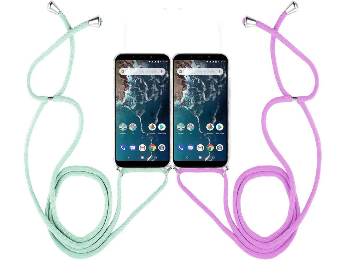 2x Capa Xiaomi MI A2 HONGWE. Com corda Transparente, Verde, Violeta