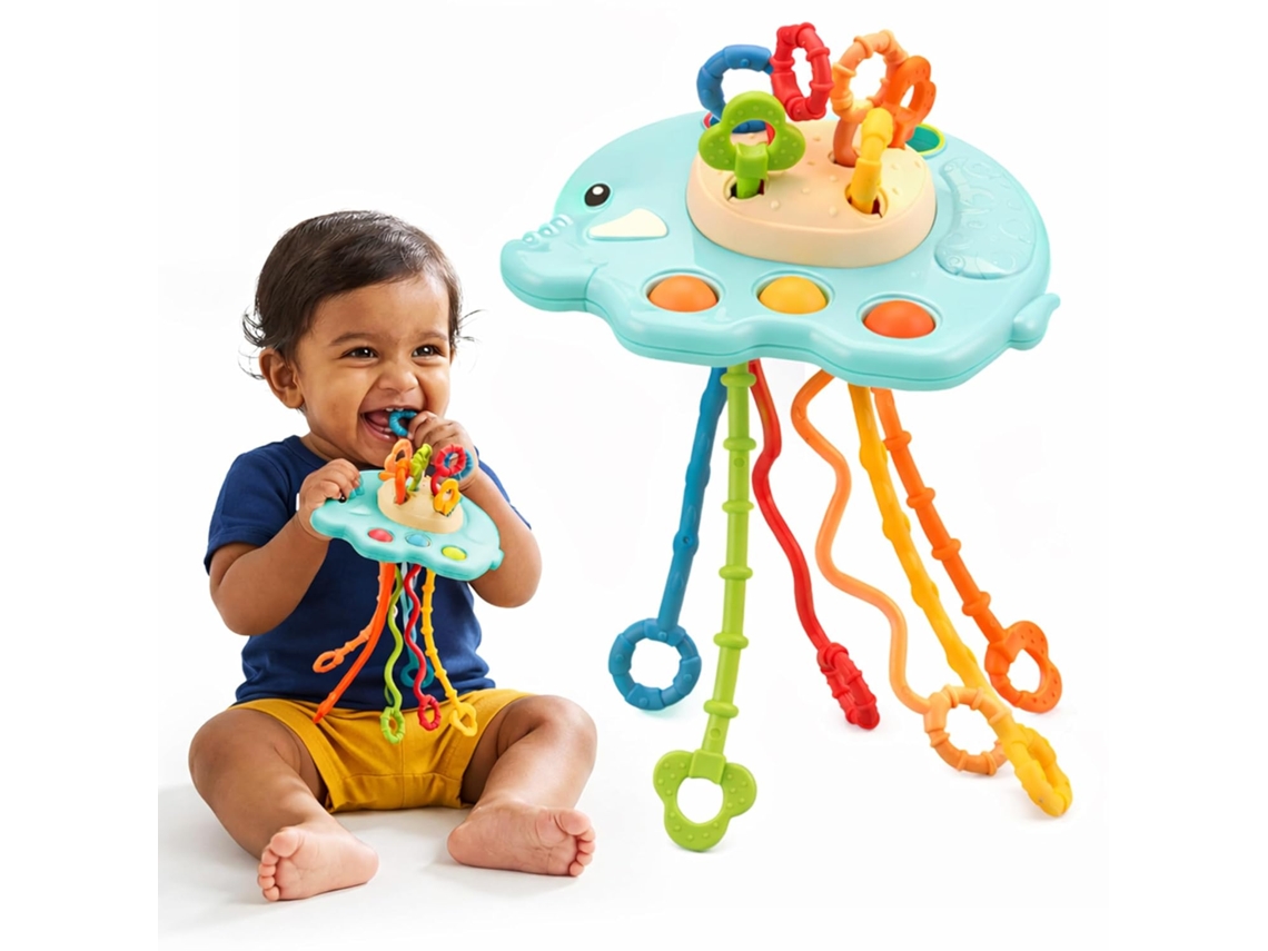 Brinquedo de Dentição com Corda para Bebê Montessori Sensorial para 6 12 Meses, Desenvolve a Pegada, Padrão Elefante CZHHMART
