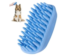 Escova Silicone Banho Pet Shampoo Longo Azul